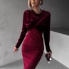 Bordó elegantní sametové dlouhé šaty NATASJA Velikost: ONESIZE - Image 2