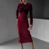 Bordó elegantní sametové dlouhé šaty NATASJA Velikost: ONESIZE - Image 3