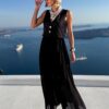 Černé stylové dlouhé šaty FAENA s plisovanou sukní Velikost: ONESIZE - Image 2