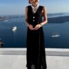 Černé stylové dlouhé šaty FAENA s plisovanou sukní Velikost: ONESIZE - Image 3