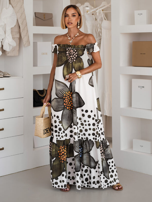 Khaki dlouhé maxi šaty ELISIENNE Velikost: ONESIZE