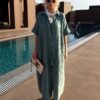 Khaki dlouhé mušelínové košilové maxi šaty NUKET Velikost: ONESIZE - Image 2