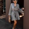Šedohnědé krátké mušelínové šaty STEFANIE Velikost: ONESIZE - Image 3