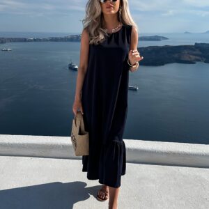Tmavě modré letní maxi šaty HILLARY Velikost: ONESIZE
