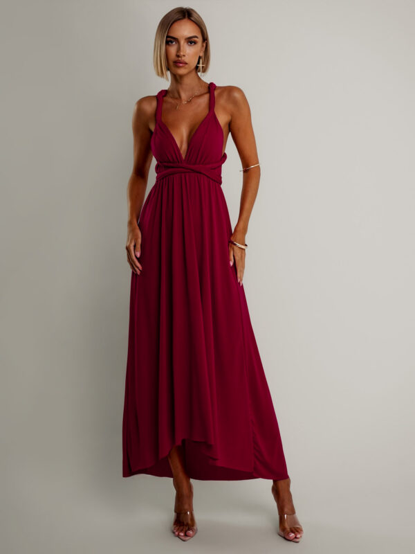 Bordó elegantní šaty BEATRICE s vázáním Velikost: ONESIZE