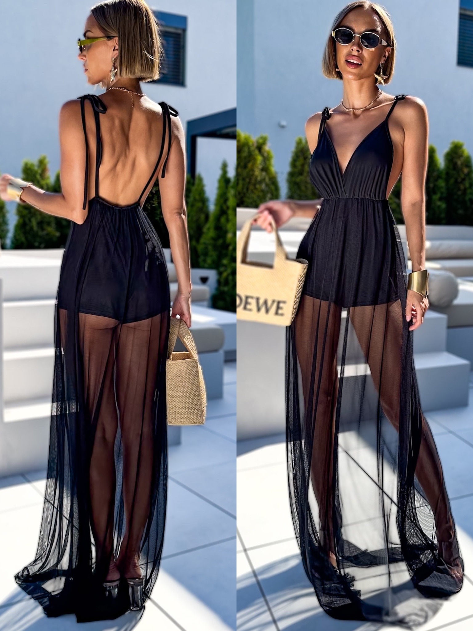 Černé letní tylové šaty VENDEL s kraťásky Velikost: ONESIZE