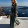 Khaki mušelínové dlouhé oversize šaty CHASTE Velikost: ONESIZE - Image 3