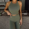 Khaki sportovní yoga top CALENO Velikost: L - Image 2