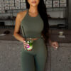 Khaki sportovní yoga top CALENO Velikost: L - Image 3