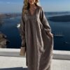 Šedohnědé mušelínové dlouhé oversize maxi šaty CHASTE Velikost: ONESIZE - Image 3