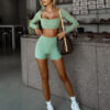 Zelený sportovní crop top EVORIX s dlouhým rukávem Velikost: L - Image 2