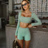 Zelený sportovní crop top EVORIX s dlouhým rukávem Velikost: L - Image 3