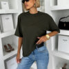 Khaki 100% bavlna oversize tričko DELYS s krátkým rukávem Velikost: ONESIZE - Image 3