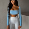 Modrý sportovní crop top EVORIX s dlouhým rukávem Velikost: L - Image 2