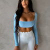 Modrý sportovní crop top EVORIX s dlouhým rukávem Velikost: L - Image 3