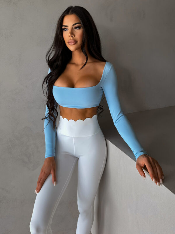Modrý sportovní crop top EVORIX s dlouhým rukávem Velikost: L