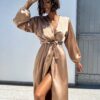 Světle hnědé elegantní šaty WOMAN s dlouhým rukávem - Image 2