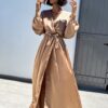 Světle hnědé elegantní šaty WOMAN s dlouhým rukávem - Image 3