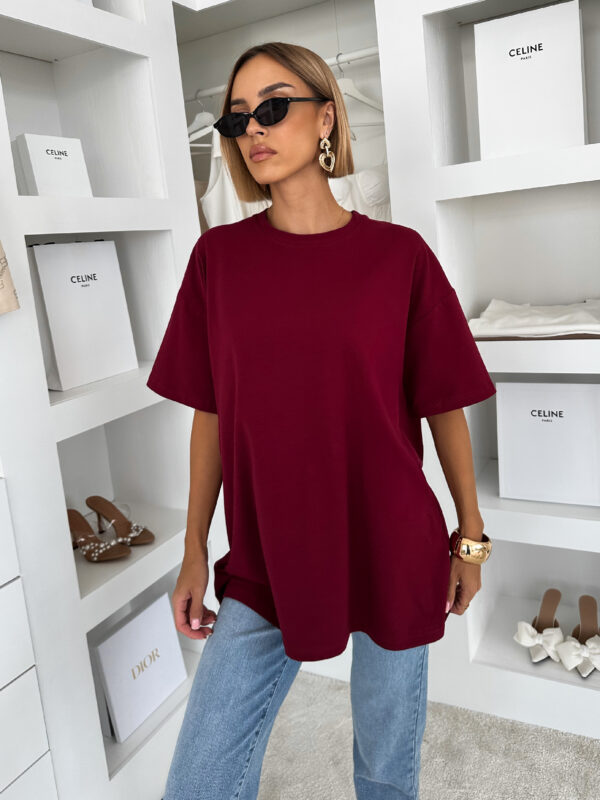 Vínové bavlněné basic tričko LOVETE s krátkým rukávem Velikost: ONESIZE