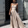 Béžové dlouhé elegantní šaty CELLINES Velikost: L - Obrázek 3