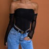 Černý elegantní crop top MIJAEL Velikost: M/L - Obrázek 2