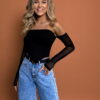 Černý elegantní crop top MIJAEL Velikost: M/L - Obrázek 3