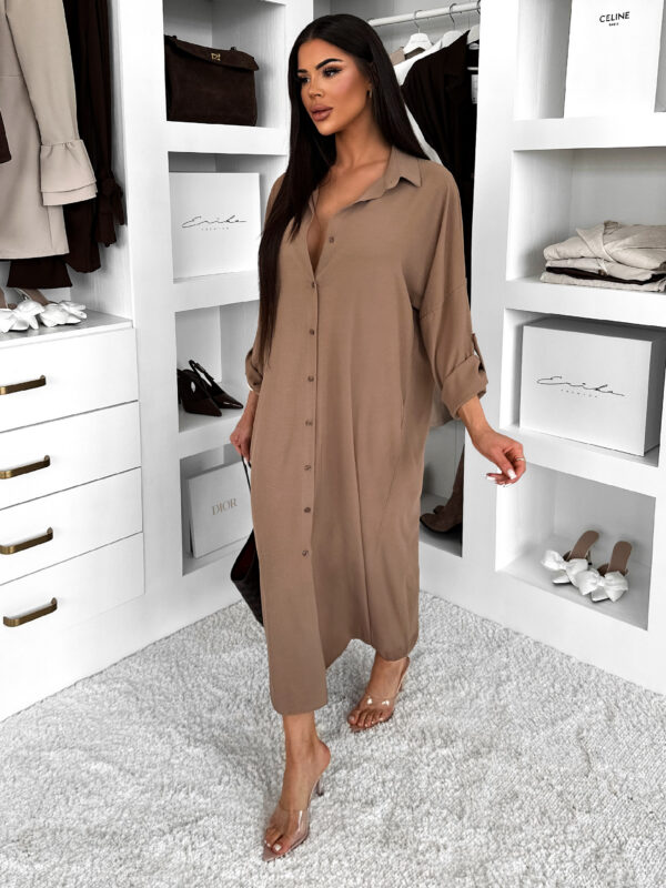 Hnědé basic dlouhé košilové šaty košile NESSY Velikost: ONESIZE