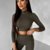 Khaki sportovní crop top SIMAROA s holými zády Velikost: M - Obrázek 2