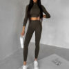 Khaki sportovní crop top SIMAROA s holými zády Velikost: M - Obrázek 3