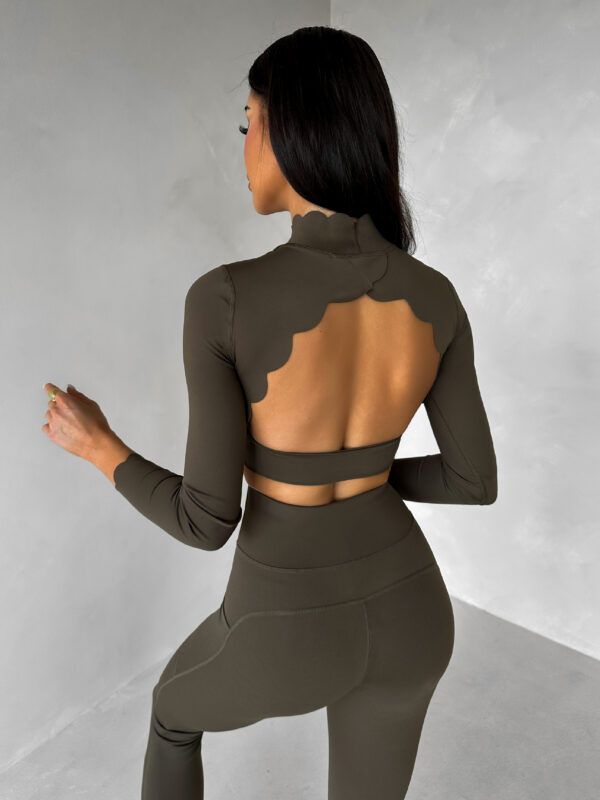 Khaki sportovní crop top SIMAROA s holými zády Velikost: L