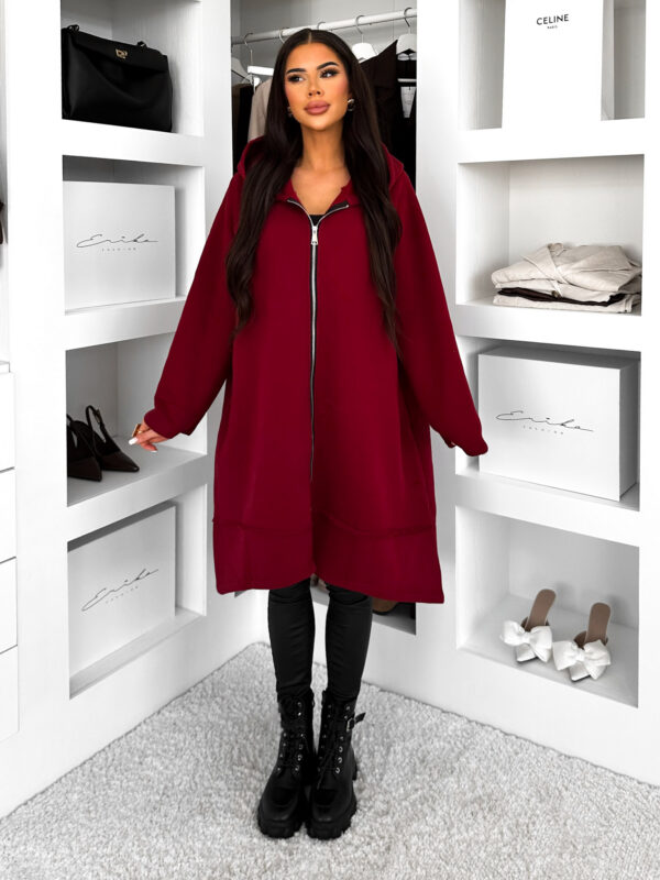 Vínová oversize dlouhá mikina PLUSYT na zip Velikost: ONESIZE