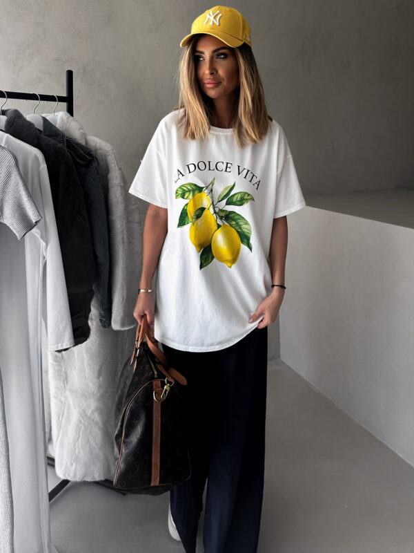 Bílé oversize triko MALALA s citrony Velikost: ONESIZE