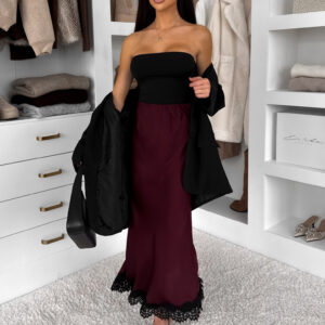 Bordó elegantní saténová midi sukně SKAYA Velikost: ONESIZE