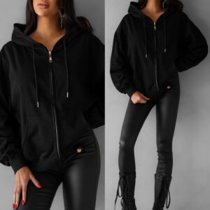 Černá bavlněná mikina s kapucí OUTUBRO na zip Velikost: ONESIZE
