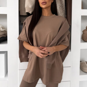 Hnědé bavlněné basic tričko LOVETE s krátkým rukávem Velikost: ONESIZE