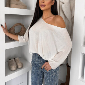 Krémový oversize top CRYMORA s 3/4 rukávem Velikost: ONESIZE