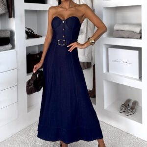 Modré denim džínové šaty LORVANE s páskem Velikost: M/L