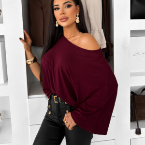 Vínové oversize triko BRISK s 3/4 rukávem Velikost: ONESIZE