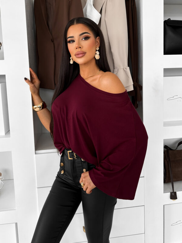 Vínové oversize triko BRISK s 3/4 rukávem Velikost: ONESIZE