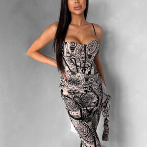 Béžové společenské korzetové šaty SOLVIENE s ramínky Velikost: M/L