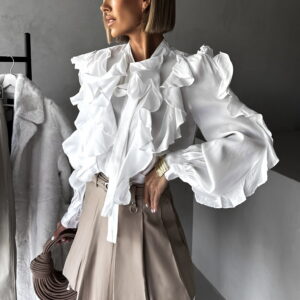 Bílá elegantní volánková košile HAFIE Velikost: M/L