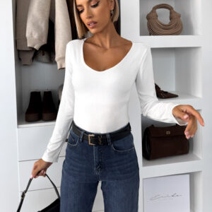 Bílé basic triko TAVINA s dlouhým rukávem a výstřihem Velikost: ONESIZE