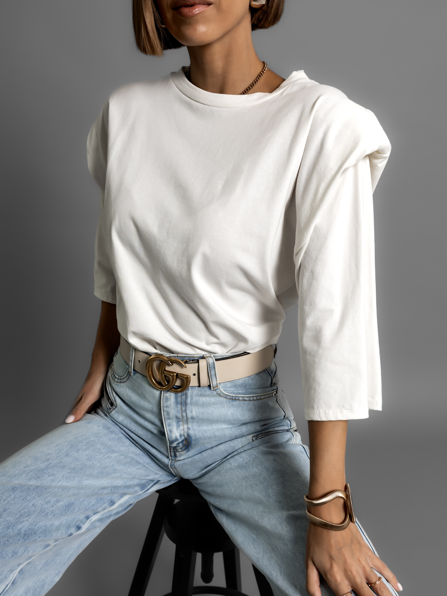 Bílé bavlněné triko RALPH s vycpávkami na ramenou Velikost: ONESIZE - Obrázek 3