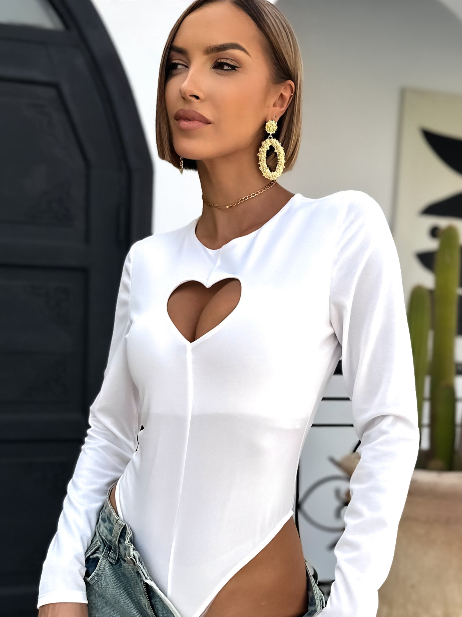 Bílé body PHONG s dlouhým rukávem Velikost: ONESIZE - Obrázek 2