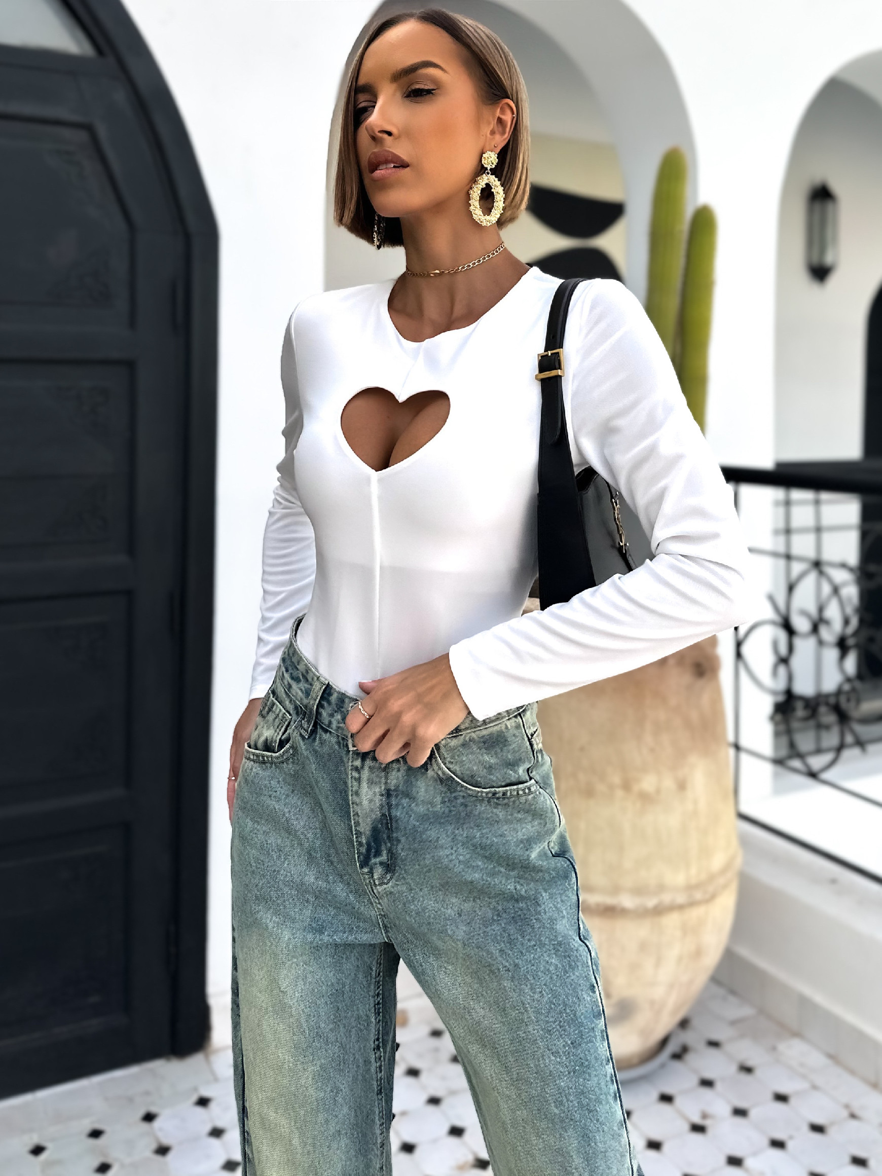 Bílé body PHONG s dlouhým rukávem Velikost: ONESIZE - Obrázek 3