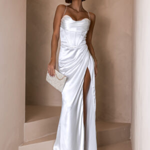 Bílé dlouhé plesové elegantní šaty VOLINET Velikost: M