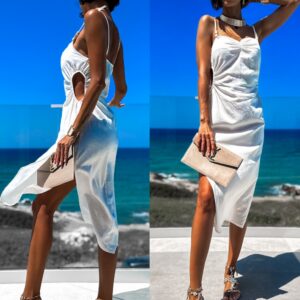 Bílé lněné šaty MELIAN s průstřihy