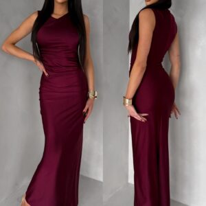 Bordó elegantní dlouhé společenské šaty DRAVELY s řasením Velikost: ONESIZE