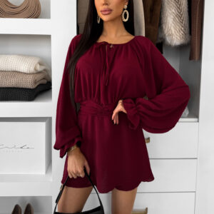 Bordó elegantní šaty AVROI s kraťasy Velikost: ONESIZE