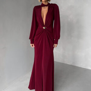 Bordó elegantní šaty VAXIONT s výstřihem Velikost: ONESIZE